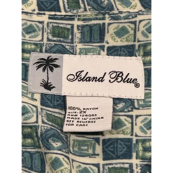 Island Blue Green Hawaiian Shirt 100% Rayon Green Pattern Button Down Shirt XXL - Picture 5 of 7